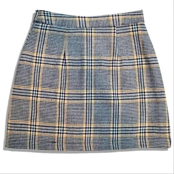 Abercrombie & Fitch Houndstooth Plaid Pleated Yellow & Black Zip Slit Y2K Skirt - Picture 4 of 7